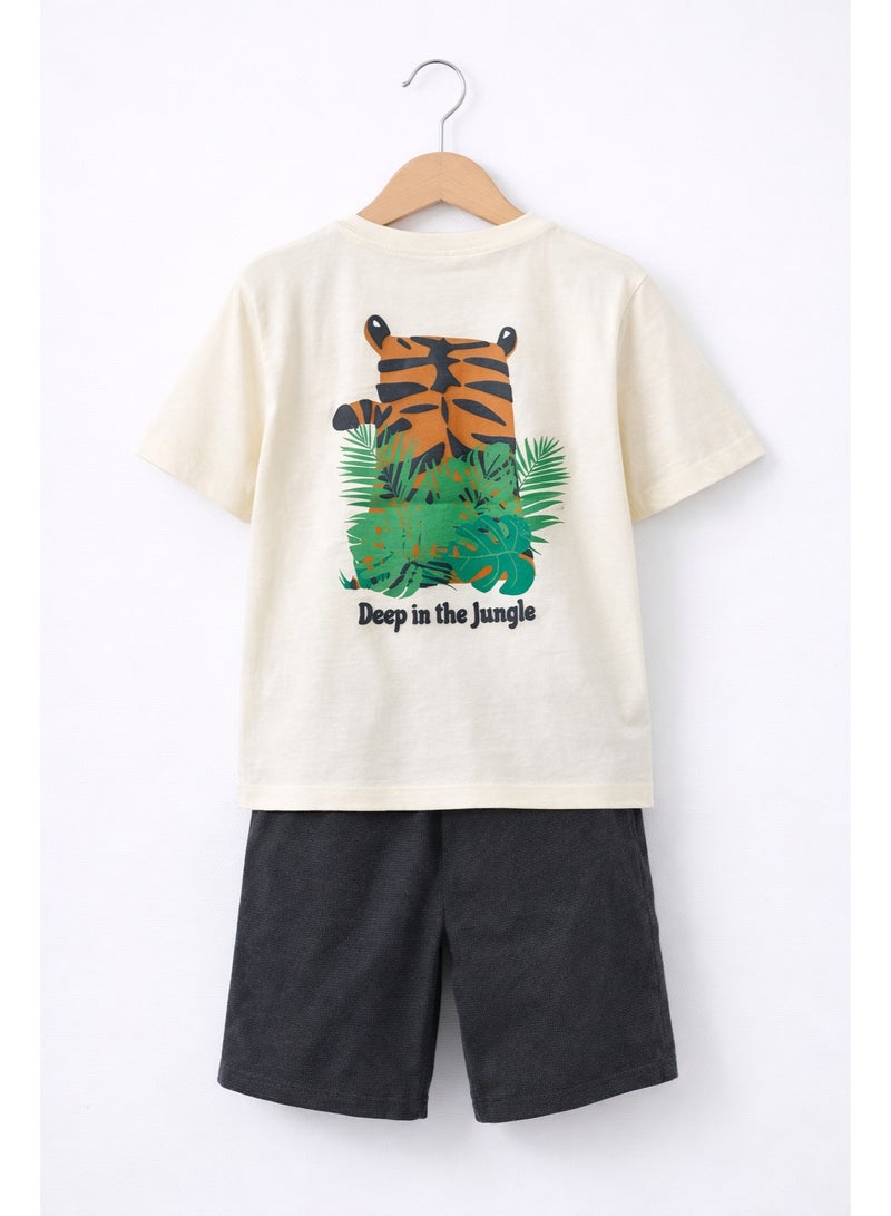 victor and jane Boys’ 2-Piece Set – Tiger Graphic T-Shirt (Front & Back Print) & Shorts - Image 4